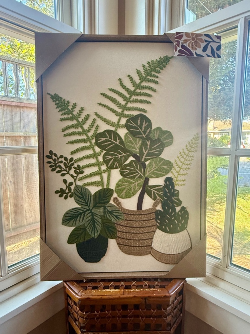 BP HOME TEXTILE LARGE Embroidered Woven Art "PLANTS AND POTS" 26 x 18 NEW